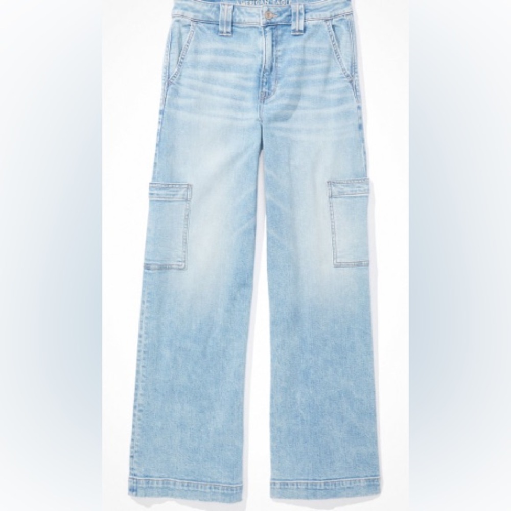 American Eagle super high rise baggy wide leg cargo jeans